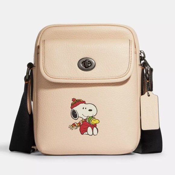 NWT Coach X Peanuts Heritage Crossbody With Snoopy Motif Pebble Leather CE613 - Picture 1 of 15